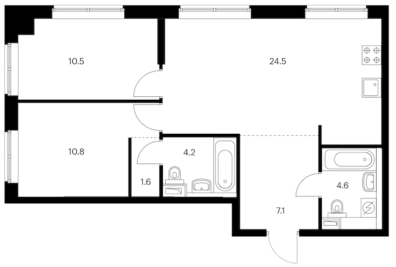 2-комнатная квартира 63.3 м², 1/12 эт., ЖК «Шкиперский 19»